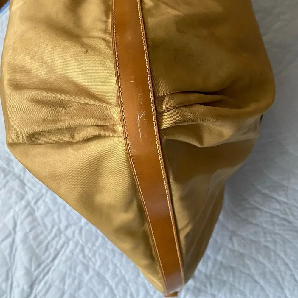 PRADA Authentic Y2K TESSUTO NYLON TAN BORSA Leather Handle Jumbo Hobo Limited